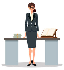 Business Woman Standing Desk Formal Suit