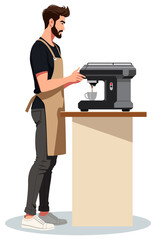 Barista Man Making Coffee Machine