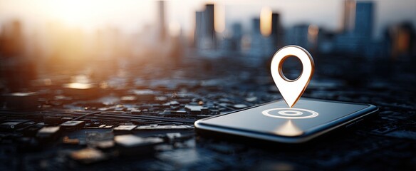 Cityscape location pin on smartphone