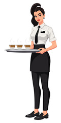 Young Waitress Holding Tray Coffee