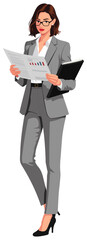 Businesswoman Reading Document Holding Folder