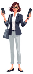 Businesswoman Holding Smartphone Tablet Smiling