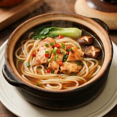 A casserole filled with steaming noodles