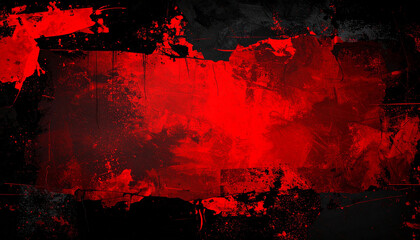 Abstract mixed media artwork in black and red with torn edges and rough textures. Distressed style