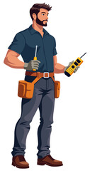 Handyman Worker Holding Tools Isolated