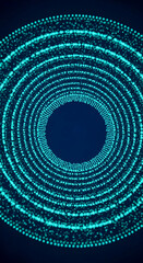 Abstract image of concentric teal circles formed by glowing dots, creating a vortex effect, symbolizing technology, energy, or connection, suitable for tech or science backgrounds