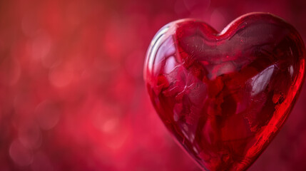 This close-up image features a striking red heart against a dreamy background, symbolizing love and affection.