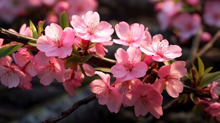 A photo of a cluster of pink cherry blossoms