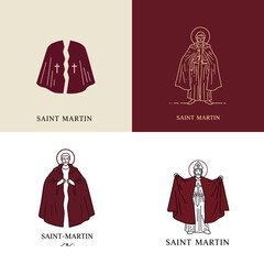Saint Martin sharing cloak with the poor in traditional illustration  