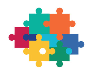 Colorful jigsaw puzzle pieces connected together isolated on white background Ai Generated