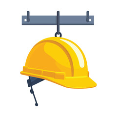 Yellow Hard Hat Hanging on a Metal Bar.