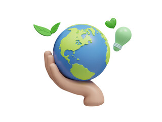 Nature and environment icon isolated on transparent background, energy sources for renewable, sustainable development. Ecology concept. Protection, planet care, natural recycling power. 3d rendering