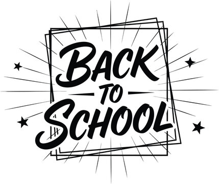 Creative Back to School Lettering with Geometric Frames and Bursting Rays, Ideal for Educational Promotions and Seasonal Marketing Campaigns, Perfect for Engaging Students and Parents