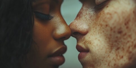 Obraz premium Intimate moment of two people sharing a kiss.