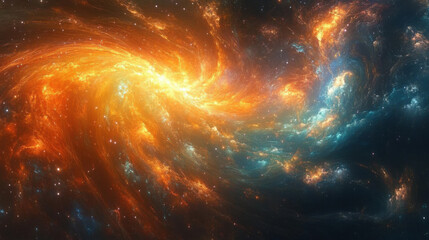 Fiery Orange and Blue Spiral Nebula in Dark Space
