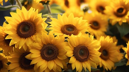 A photo of a cluster of yellow sunflowers