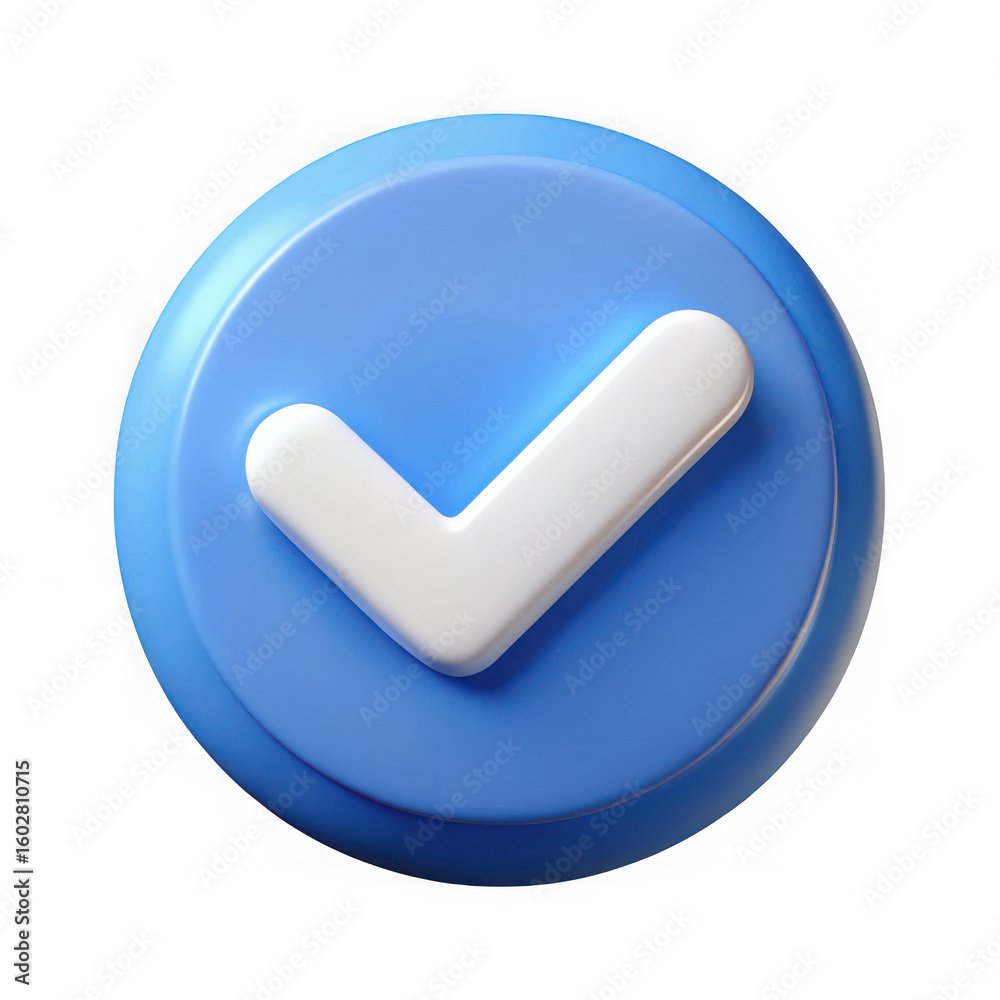 Fototapete a 3d rendered blue circular button featuring a prominent white checkmark symbol isolated on transpar