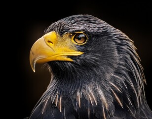 Obraz premium a black and yellow eagle head with a black background