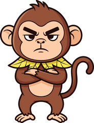Angry cartoon monkey character, crossed arms pose, jungle animal expression, cute but mad primate, funny illustration, wild vector mascot art