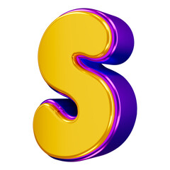 Glossy yellow alphabet with purple 3d letter s