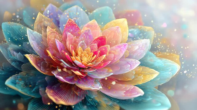 A vibrant and colorful lotus flower, symbolizing beauty and tranquility in a dreamy, ethereal setting.