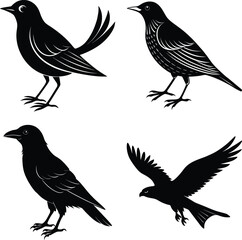 Silhouettes of birds sitting on wires. Vector illustration