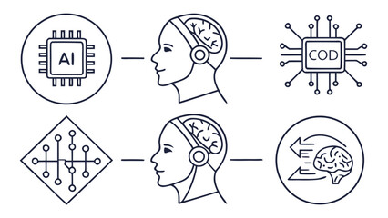 AI and Machine Learning Icon Set in Futuristic Blue for Technology, Data, and Innovation Platforms