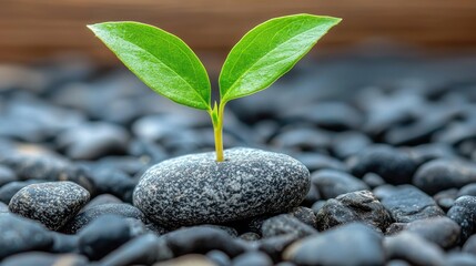 Small sprout growing from a rock bed