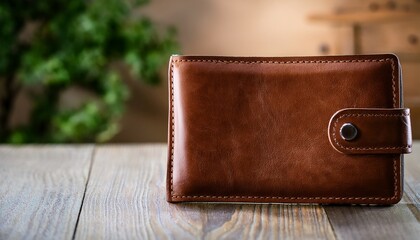 a brown leather wallet sitting on a table