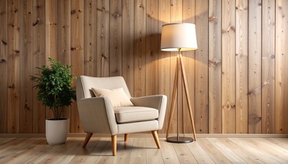 Cozy armchair by wooden wall lamp