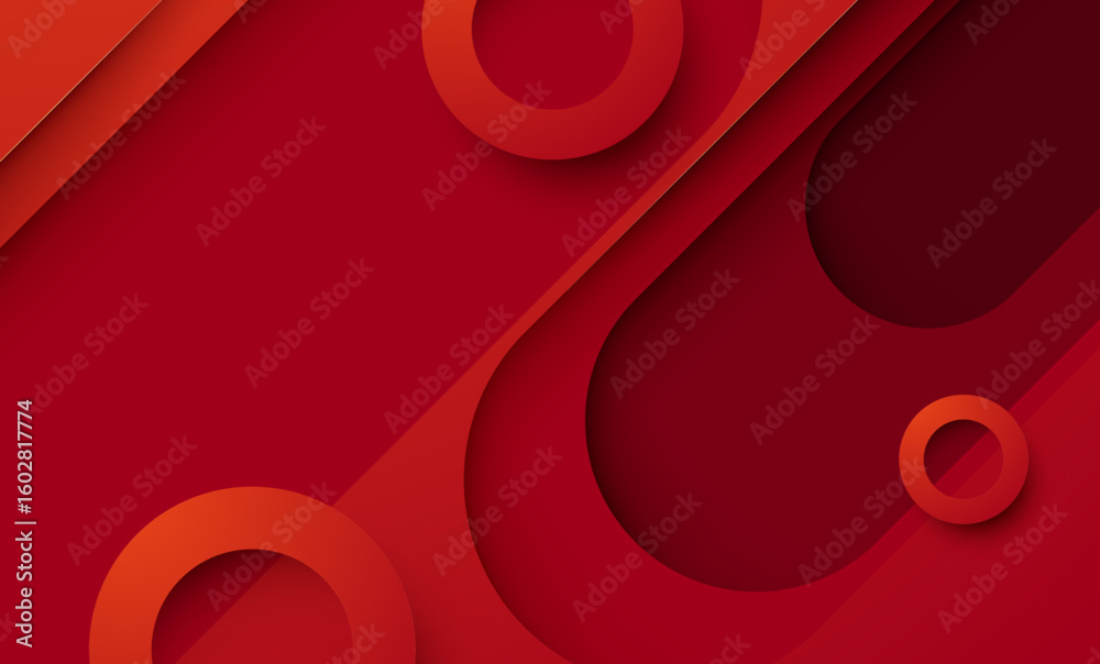 Poster red abstract background with smooth waves and circular patterns