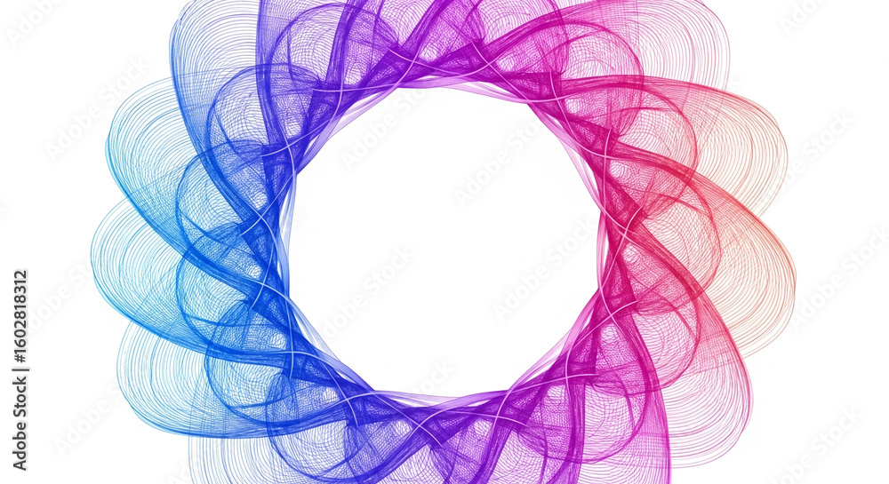 Poster abstract circular design, blue and pink gradient lines forming a frame, creating a dynamic and elega