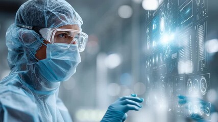 Surgeon protective gear showcases advanced technology and AI through digital interface, reflecting innovation medical environment and healthcare - Powered by Adobe