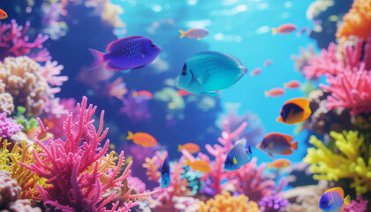 カラフルな珊瑚と熱帯魚の背景_3