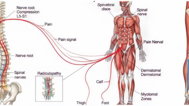 Understanding the neural pain pathway with a visual representation of nerve root compression and radiculopathy in the human body