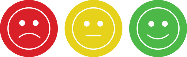 Red Yellow Green Emoji Faces - Sad Neutral Happy Mood Icons Set