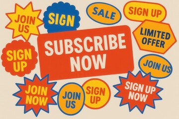 Obraz premium Colorful promotional stickers with messages like 