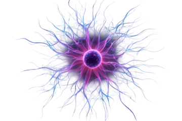 Vibrant digital art close-up of abstract dynamic cellular structures. Isolated on transparent background, png.