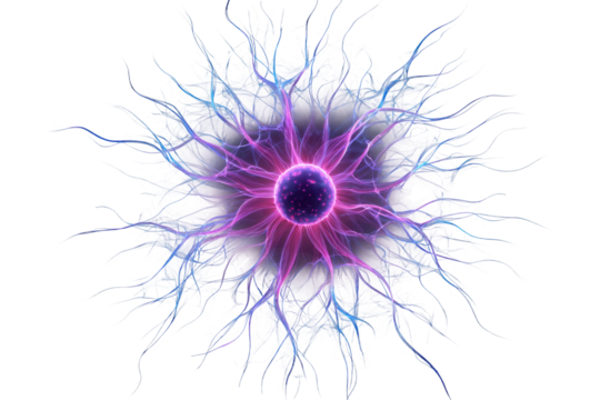 Vibrant digital art close-up of abstract dynamic cellular structures. Isolated on transparent background, png.