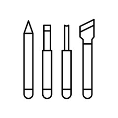 Wood Chisel Tool Line Icon: Sculpting & Woodworking Instrument Outline