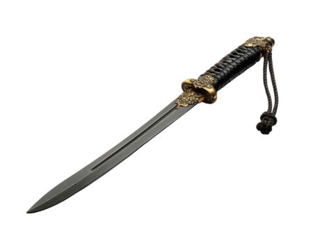 Ornate short sword with black handle