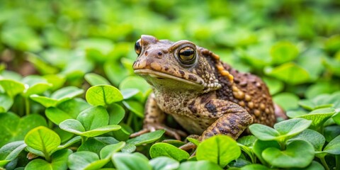 Obraz premium A Close-Up View of a Reptilian Amphibian Resting Amidst Lush Green Foliage