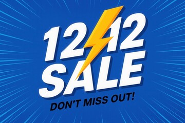 Bold promotional graphic for a 12.12 sale featuring a striking lightning bolt design on a vibrant blue background with dynamic text urging action.