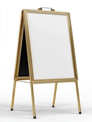 The advertising board stands confidently in a half-side view. Its gold frame adds elegance, making it an attractive option for showcasing promotions at events or businesses