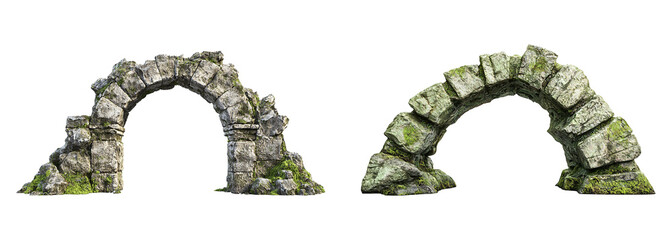 A collection of realistic cracks in ancient collapsed stone arches, isolated on a transparent background. PNG