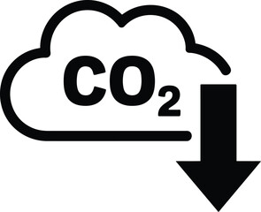 Cloud icon with co2 and downward arrow representing carbon reduction