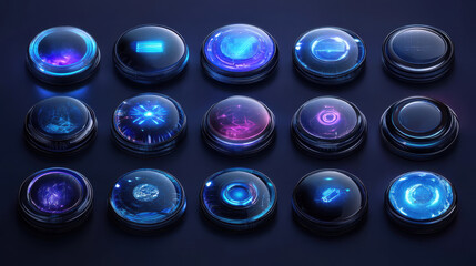 Futuristic Glowing Circular Buttons Interface Elements Set
