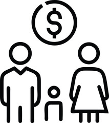 Fototapeta premium family of three members with dollar sign