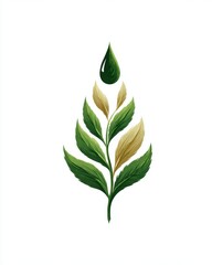 This logo design showcases an artistic representation of tea leaves, featuring shades of green and gold, emphasizing the premium quality of the tea being offered