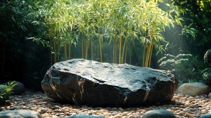 Obraz premium Ancient Bluestone Piece in Tranquil Bamboo Garden Landscape